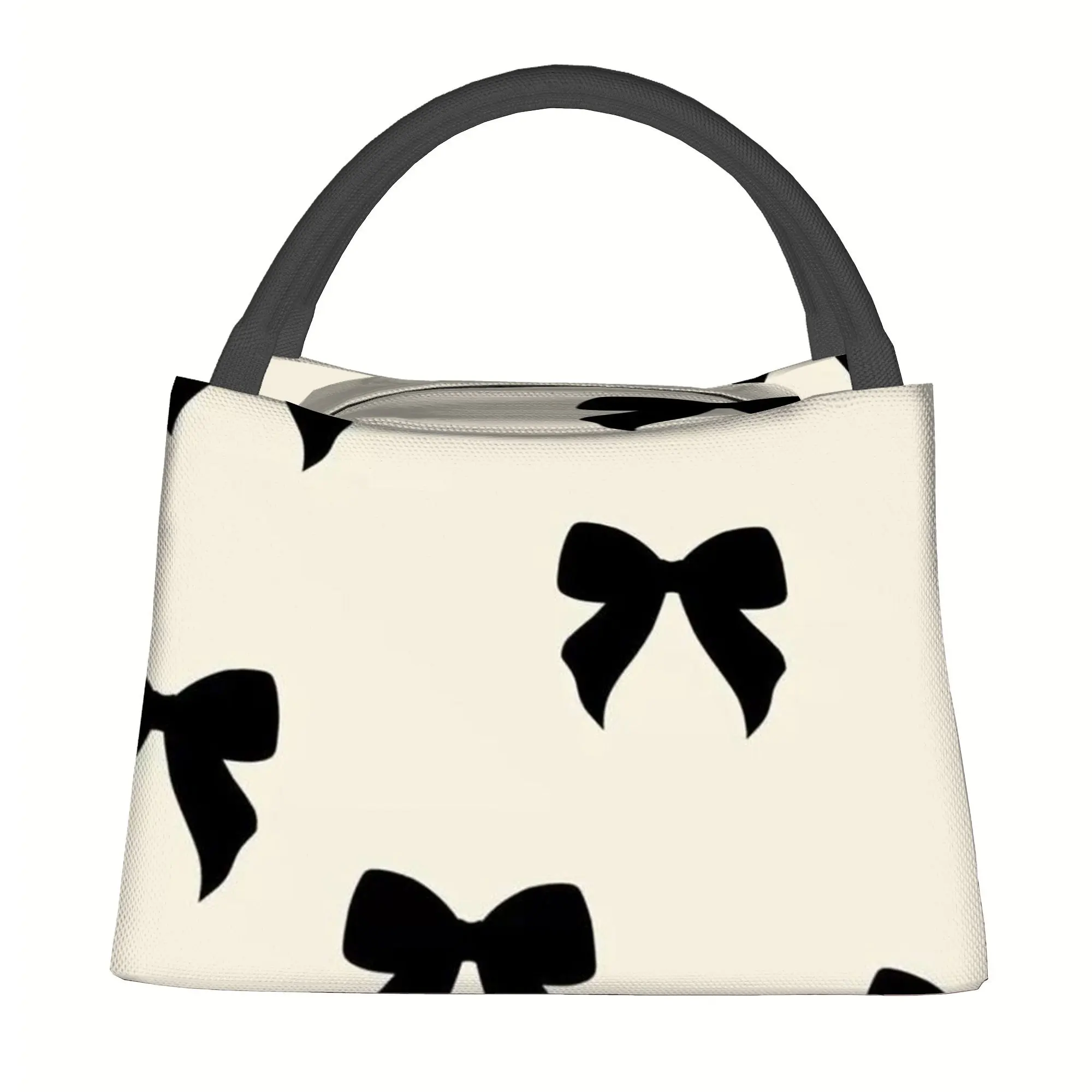 1pc a Thermal Bag Featuring Black Bows on a Cream Background This Insulated Bag Is Not Intended for Food