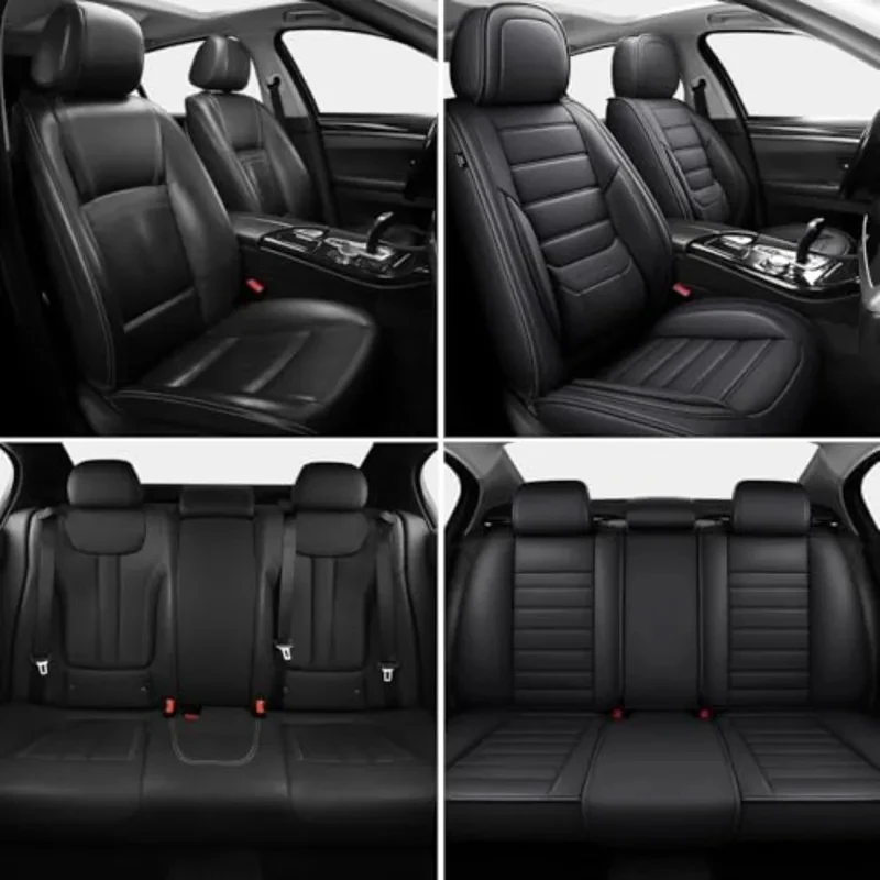 High Quality Black Nappa Leather Car Front Seat Covers with Lumbar Support, Waterproof Car Seat Protector Cushion