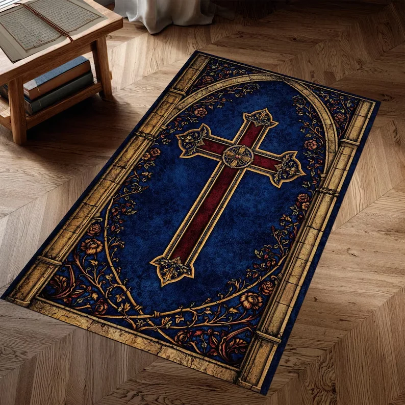 Gothic Vintage Orthodox Cross Area Rug | Christian Prayer Mat Carpet Living Room Decoration Mat Carpets for Bed Room Outdoor Rug