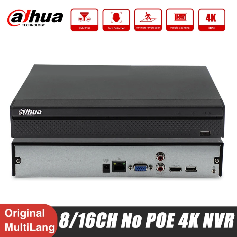 Dahua NVR2208-4KS3 8CH NVR2216-4KS3 16CH  No POE & H.265 1U 2HDDs Lite Network Video Recorder AI NVR SMD Plus Metal Body Onvif