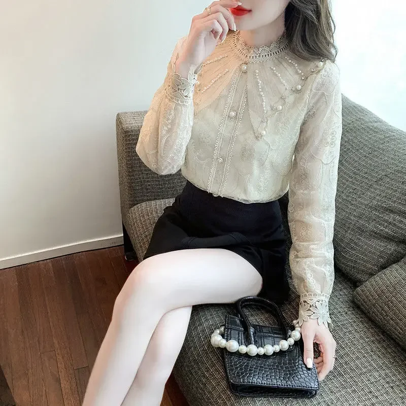 Spring New Fashion Stitching T Shirt Female Stand Collar Long Sleeve T-shirt Ladies Style Slim Bottoming Patchwork Shirts G395