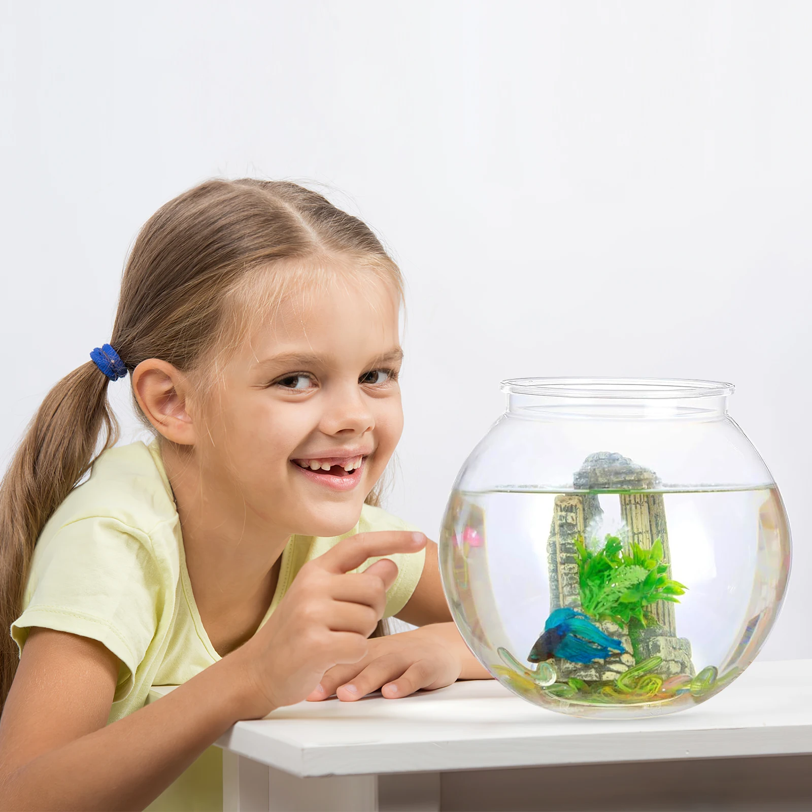 

Sturdy Plastic Bowl Round Anti-Falling Fish Tank For Home Office Decor Desktop Small Goldfish Bowl Transparent Lightweight Fish