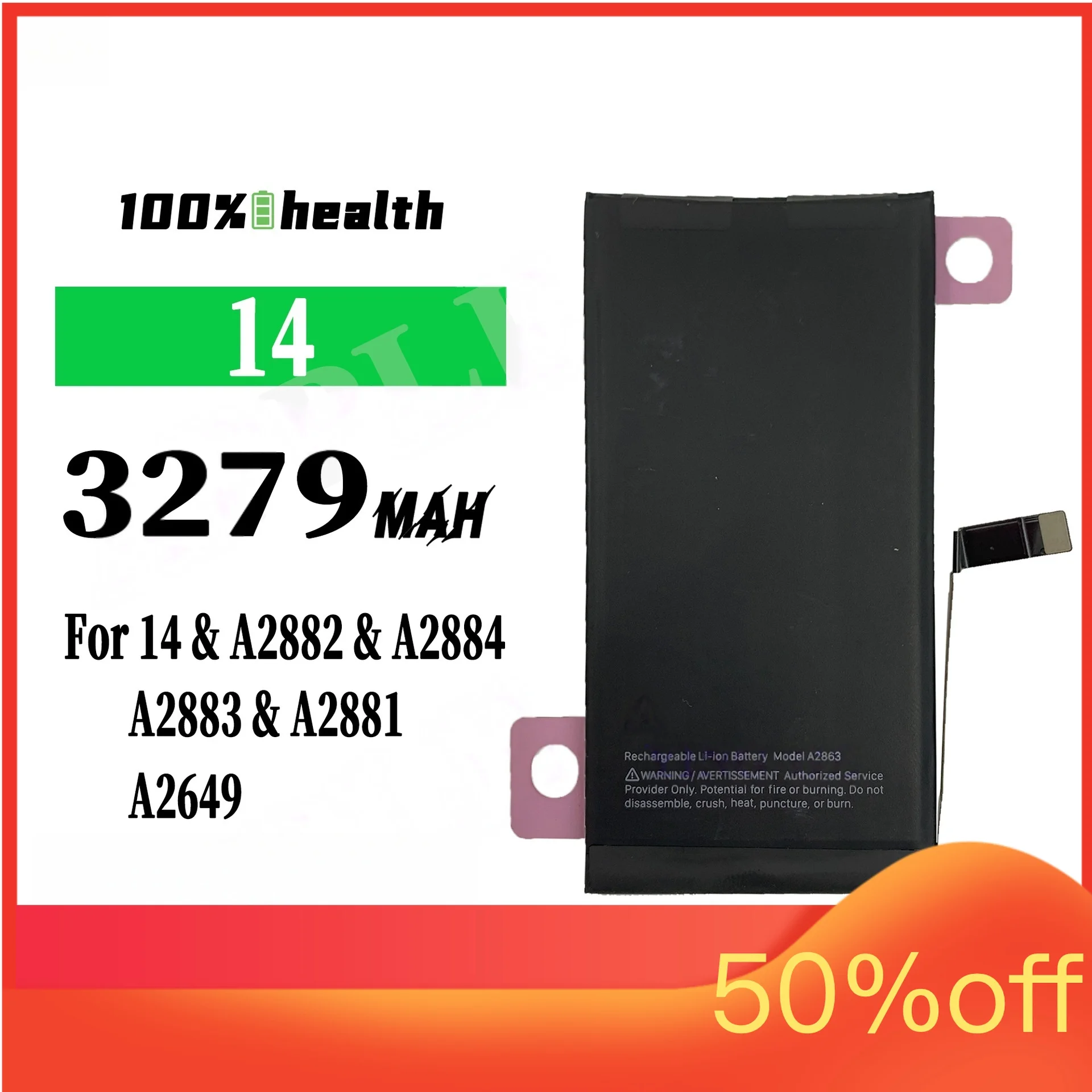 For IPhone 14 3279mAh Mobile Phone Battery for Apple A2882 A2884 A2883 A2881 A2649 High-Quality 100% Healthy Lithium Battery