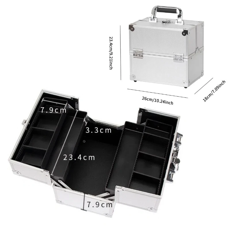 

Portable Makeup Case Organizer Train Case Aluminum Alloy Case Pedicure Tool Box with Handle Cosmetic Box