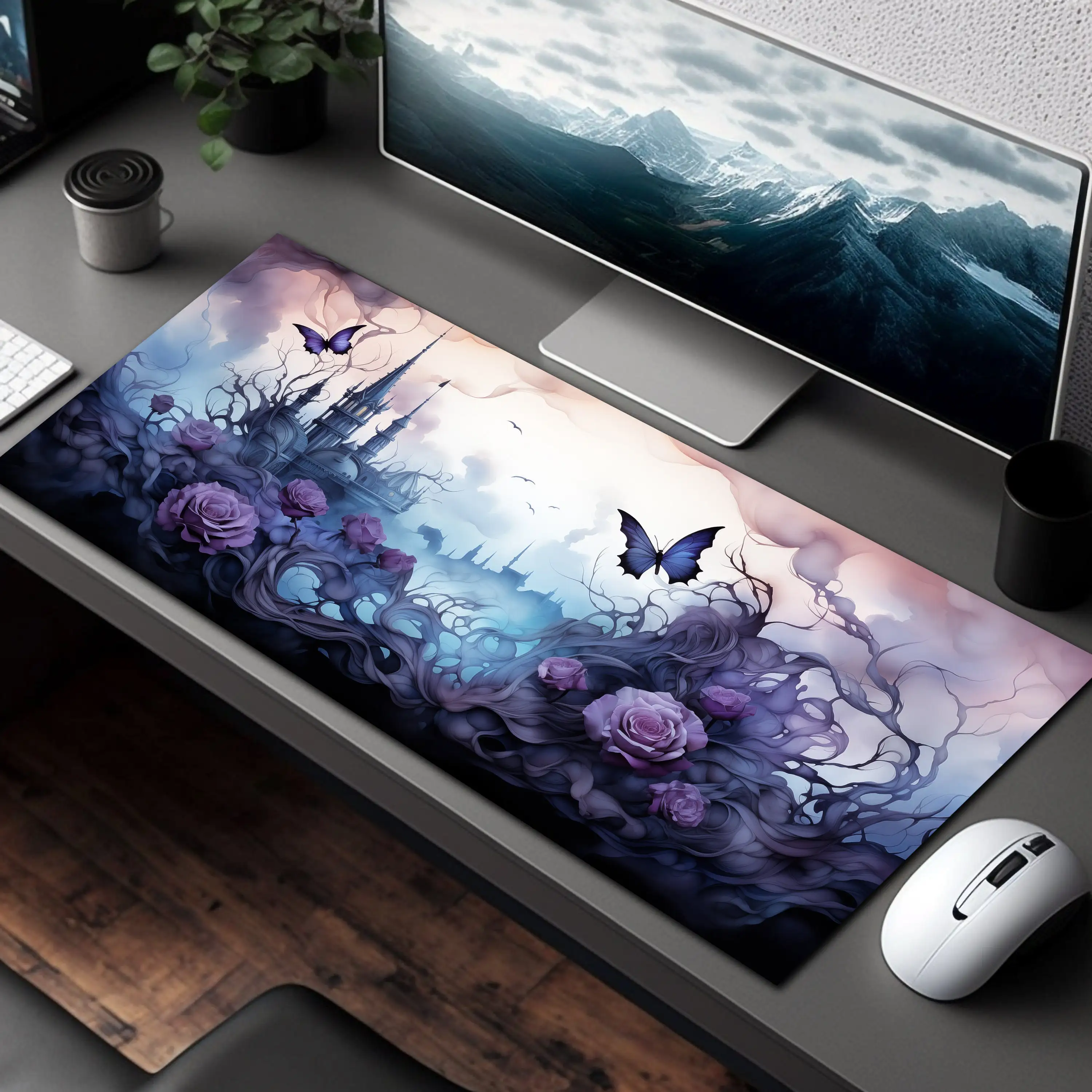 

Castle Butterfly Desk Mat,non-slip and Waterproof Mouse Pad, Office and Gaming Desk Decorative Mat,the Perfect Gift for Friends.