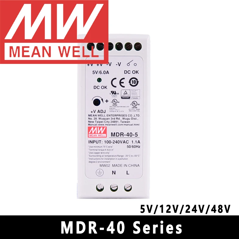 Original Mean Well MDR-40-24 DC 24V 1.7A 40.8W meanwell Single Output Industrial DIN Rail Power Supply