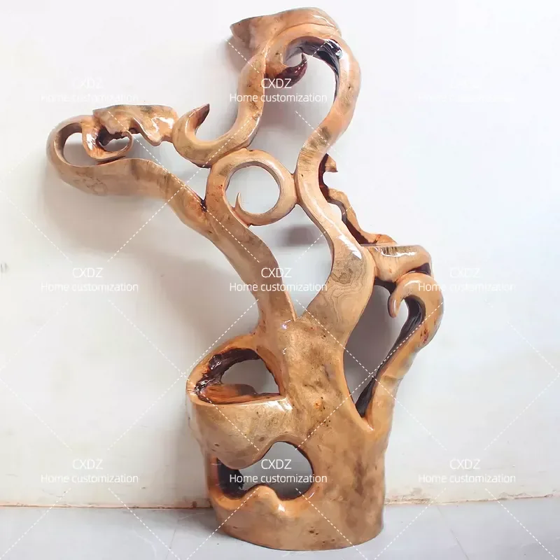 Camphor Wood Root Carving Flower Stand Solid Wood Natural Tree Root Base Floor to Ceiling Multi Layer Living Room Bonsai