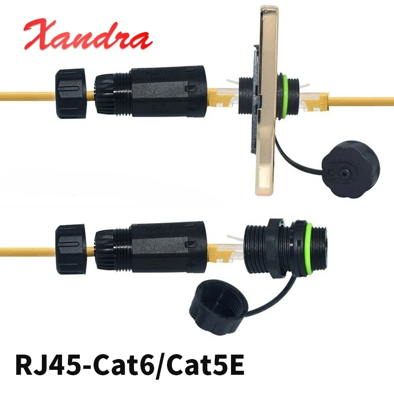 IP68 RJ45 CAT6 Cable Port Extender Adapter Connectors 8Pin 20mm Panel rj45 Ethernet Plug Waterproof RJ45 CAT5E Network Connector