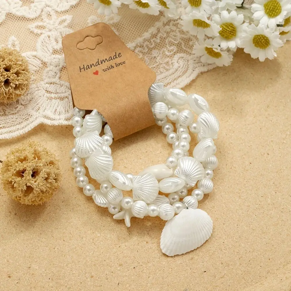 4Pcs/Set Multilayer Shell Pendant Bracelets Bohemian Imitation Pearl Conch Beaded Bangles Starfish Wrap Charm Hand Chain Gifts