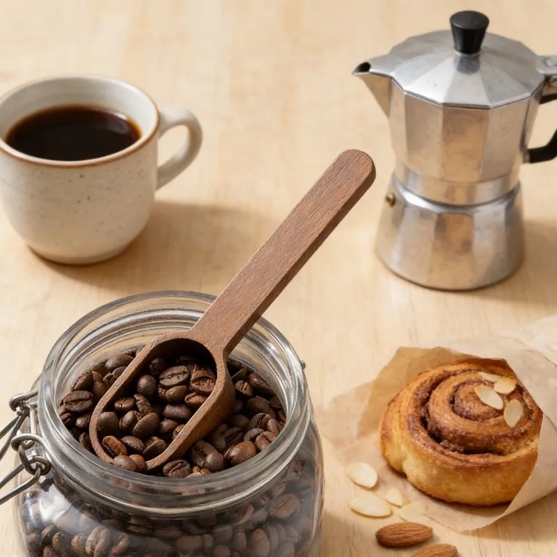 Black walnut coffee beans quantitative spoon log quality spoon grams spoon coffee powder solid wood kitchen tools