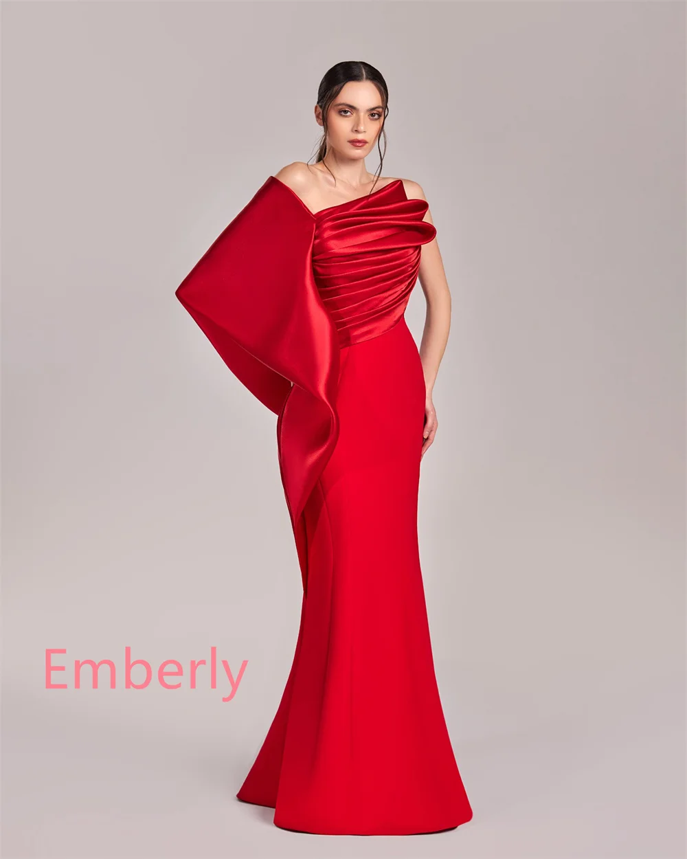 Maßgeschneidertes Meerjungfrau-Abendkleid aus modernem rotem Satin, modisches U-Boot-Ausschnitt, eine Schulter, ärmelloses Partykleid, klassisches Ballkleid