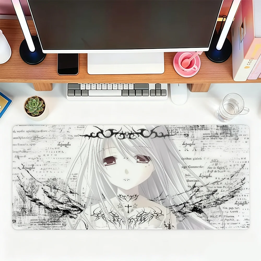 Black White Angel Mouse Pad Large PC Gaming Anime Pretty Girl DeskMat XXL Cartoon Laptop Keyboard Gamer Accessories Office Setup