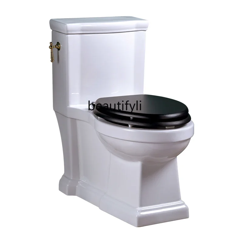 Classical French toilet, American retro solid wood cover one-piece toilet, all copper side press gold handle ceramic toilet