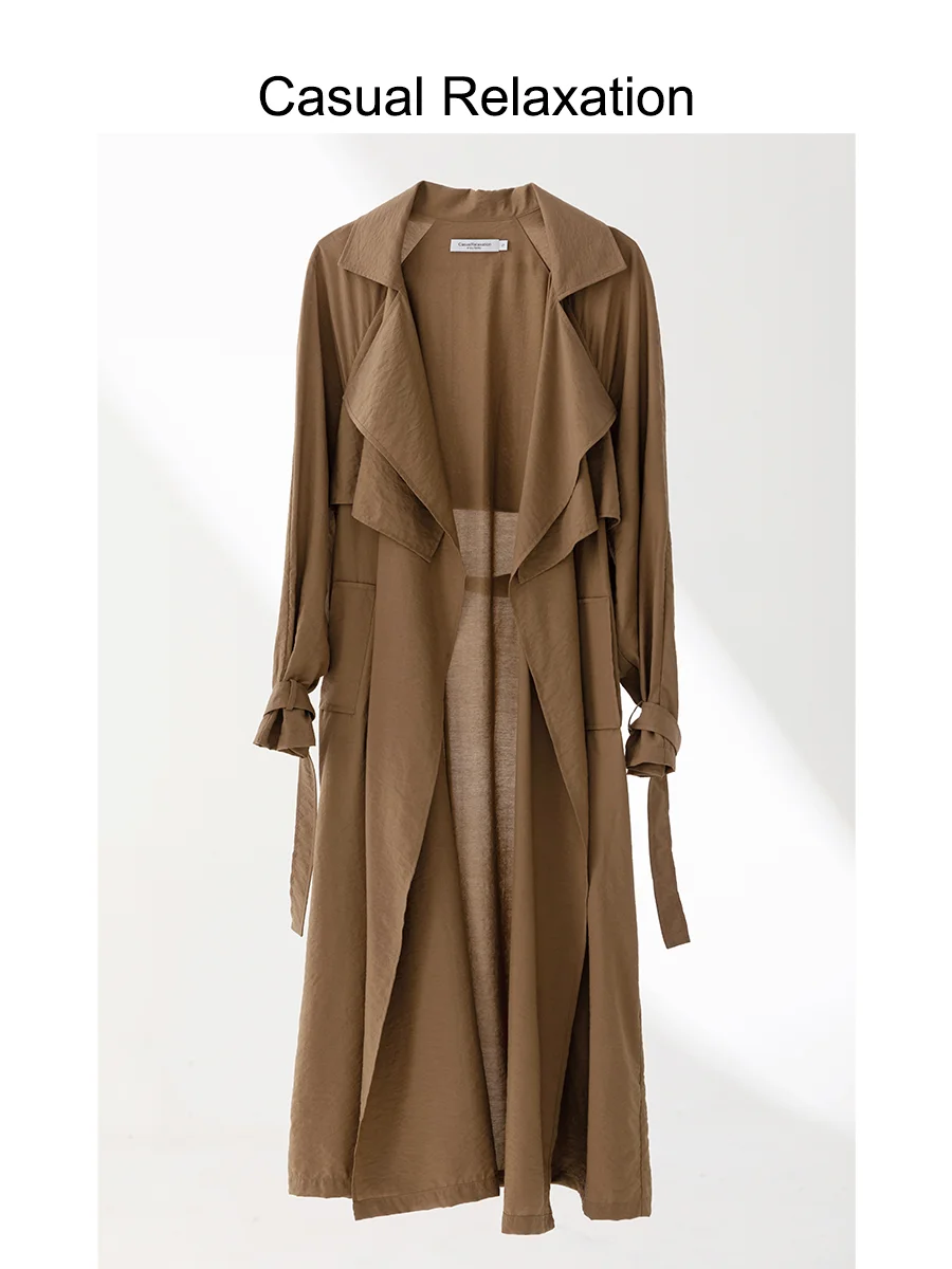 Chaqueta Cortavientos para Mujer, Primavera-Otoño, Color Marrón Claro, Estilo Británico, Corte Recto, Larga, con Cinturón, para Exteriores...