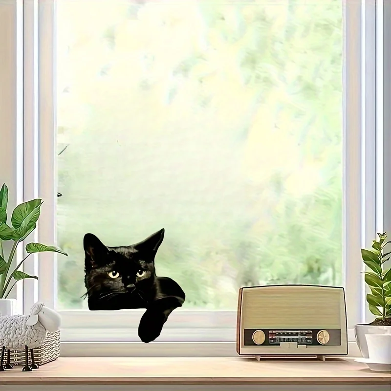 Glossy Peeking Black Cat Self-adhesive Waterproof Vinyl Sticker Decal For Car Window Laptop Helmet Decor