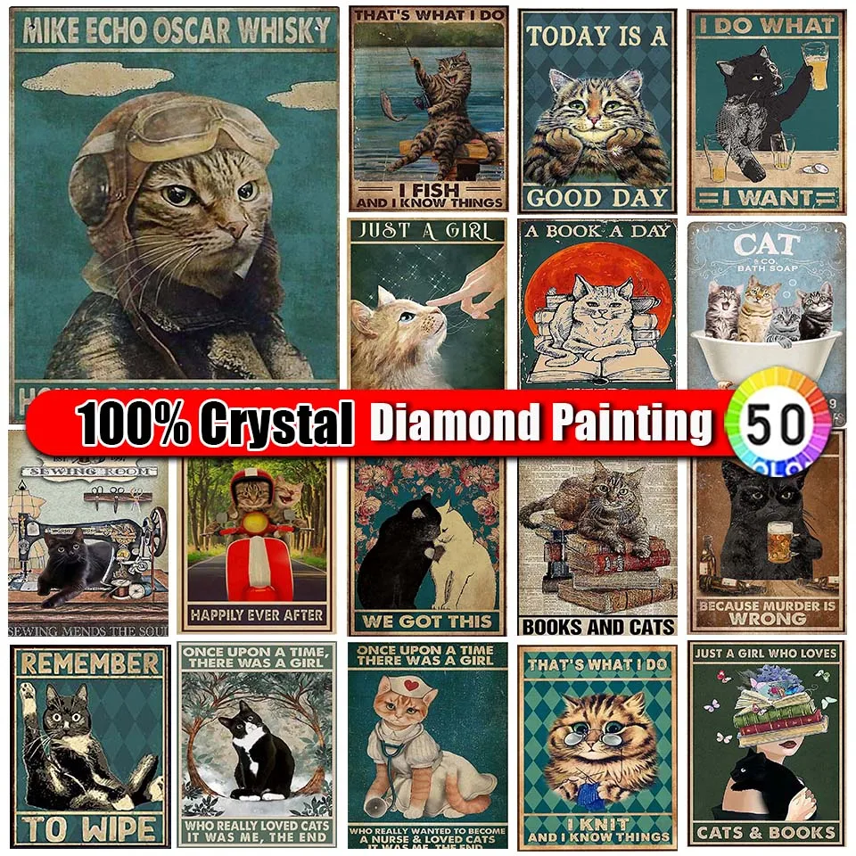 

Merdika 100% Crystal Diamond Painting cat Rhinestones Art Diamond Embroidery animal Picture Full Drill Mosaic Home Decoration