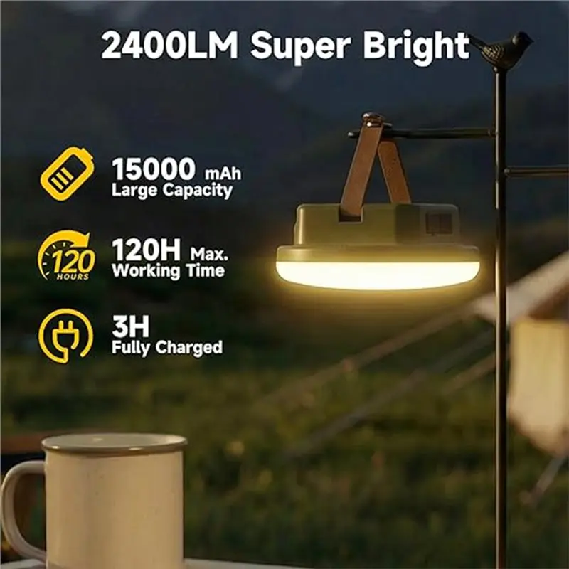 ABAE-Solar Camping Lantern With Remote, 2400LM Ultra Bright Waterproof Light, 15000Mah Battery Lasting 120HRS For Emergency