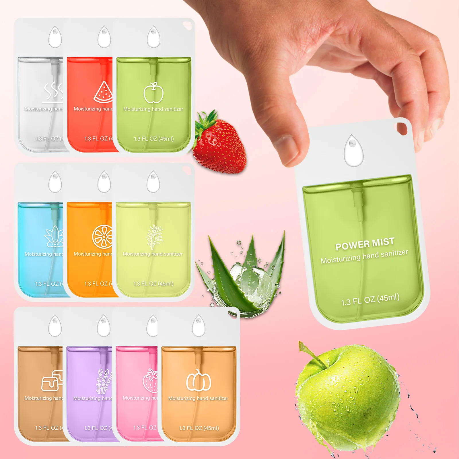 Nueva niebla hidratante en aerosol para manos, tamaño de viaje para manos, multiflavor, limpia su santitizador de manos para adultos y niños