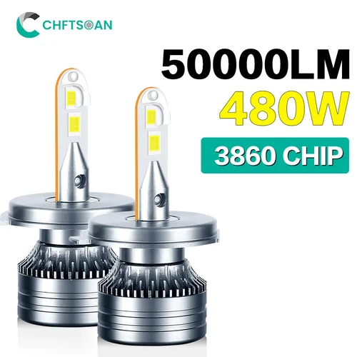 Chftsoan H1 H4 H7 Faro LED 360 °   Bombilla Canbus para faros delanteros, 480W, 50000LM, superbrillante, 6000K, luz antiniebla Turbo automática, 10-32V