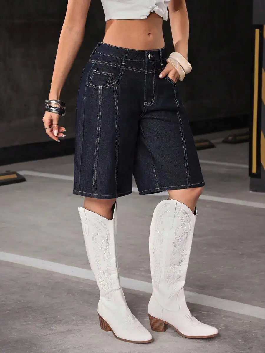 

Y2K Style Washed Cropped Denim Shorts Women Casual High Waist Loose Fit
