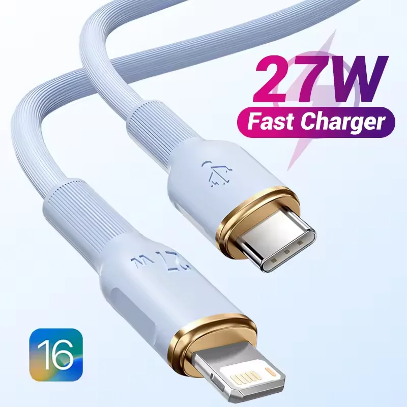 

PD 27W USB-C to Lightning Fast Charge Cord Soft Liquid Silicone Cable For iPhone 6 7 8 Plus 14 13 12 11 Pro Max X Charging Cable