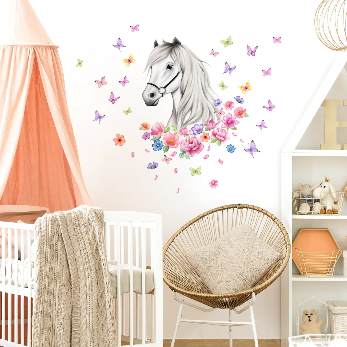 30*40cm Horse Flower Butterfly Cartoon Wall Sticker Backwall Children's Room Living Room Bedroom Decorative Mural  Wall Sticker