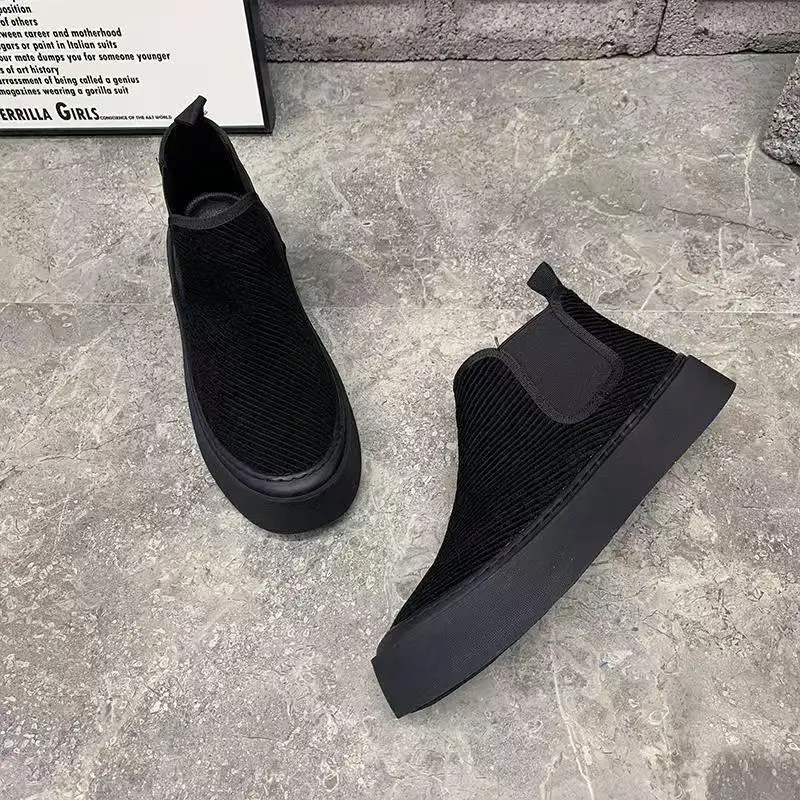 2026 Winter and autumn corduroy high-top shoes for men thick sole casual lightweight anti-slip one-piece boot cotton material