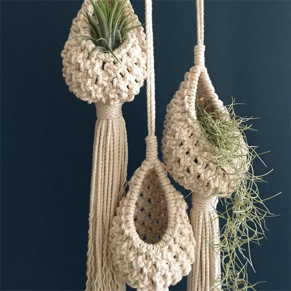 Handamde Macarme Air Planter Haing Basket Pot Pineapple Climbing Vine Flower Flower Planter Net Hanger  Wall Tapestry Boho Decor