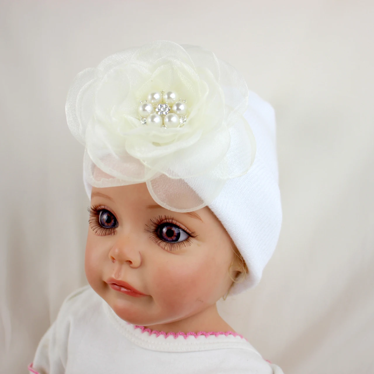 0-6Months Knitted Beanie with Diamond Mesh Flower Baby Girls Cute Hat New Born Baby Hospital Warm Knit Hat Winter Warm Bonnet