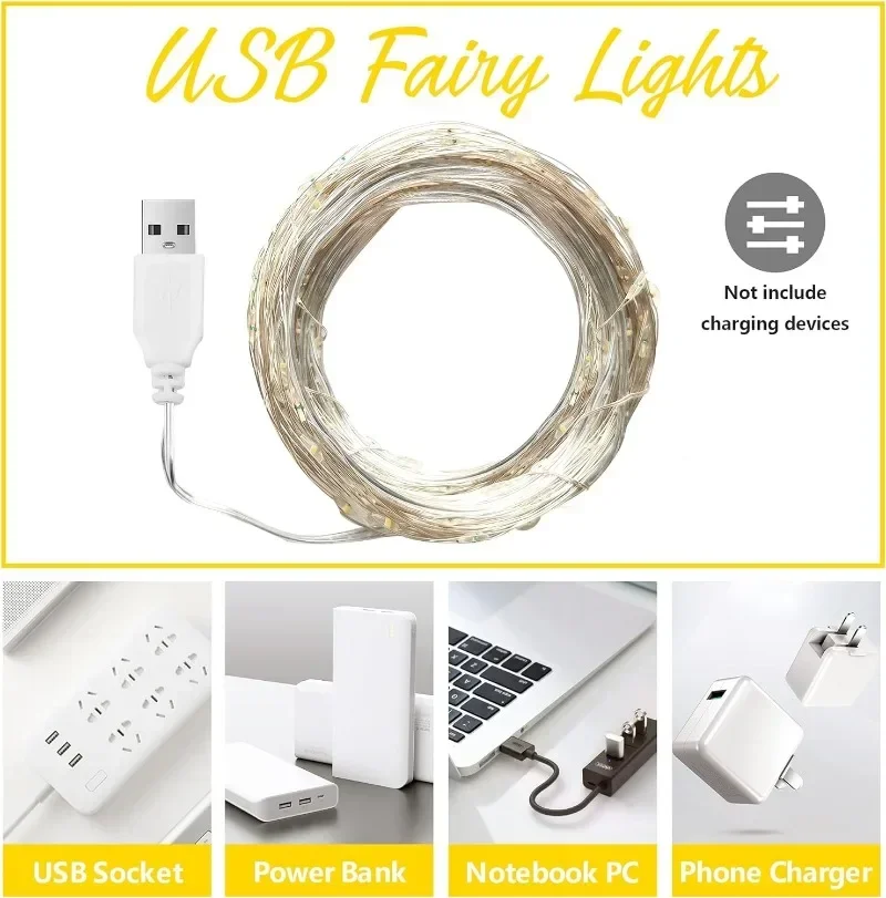 USB LED String Lights 5/10/20M Silver Wire Garland Light Waterproof Fairy Lights For Christmas Wedding Holiday Party Decoration