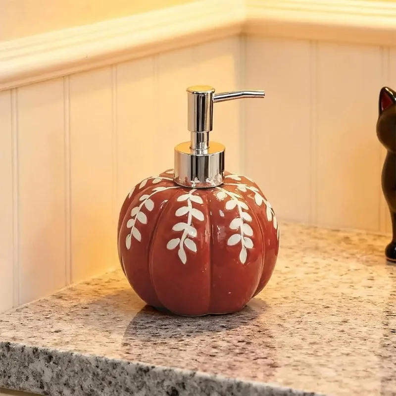 

Ceramic Halloween Pumpkin Soap Dispenser 16 fl oz/460 ml with pump, reusable for kitchen and bathroom home decor