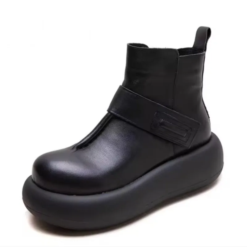 

Роскошные дизайнерские ботильоны из натуральной кожи для женщин, осенне-зимние теплые женские ботинки на танкетке с толстой подошвой и широкой головкой