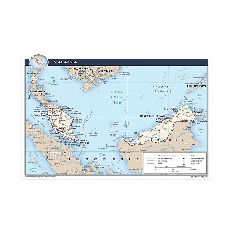 59*42cm la mappa della malesia Poster di piccole dimensioni stampa decorativa da parete pittura su tela Non tessuta decorazione per la casa materiale scolastico