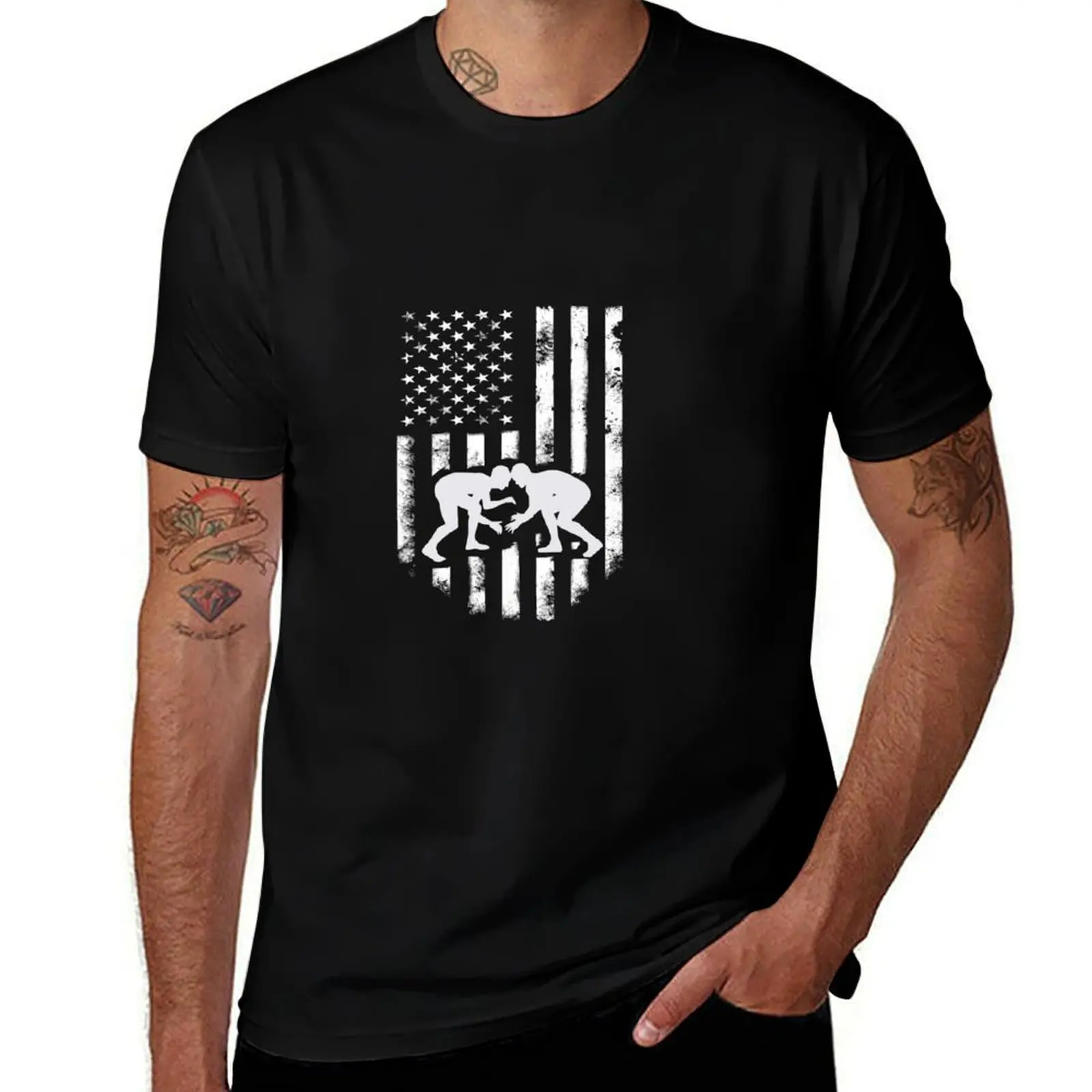 

American Flag Wrestling Distressed Wrestle Gift T-Shirt anime tshirt Funny t-shirt tees compression shirt men