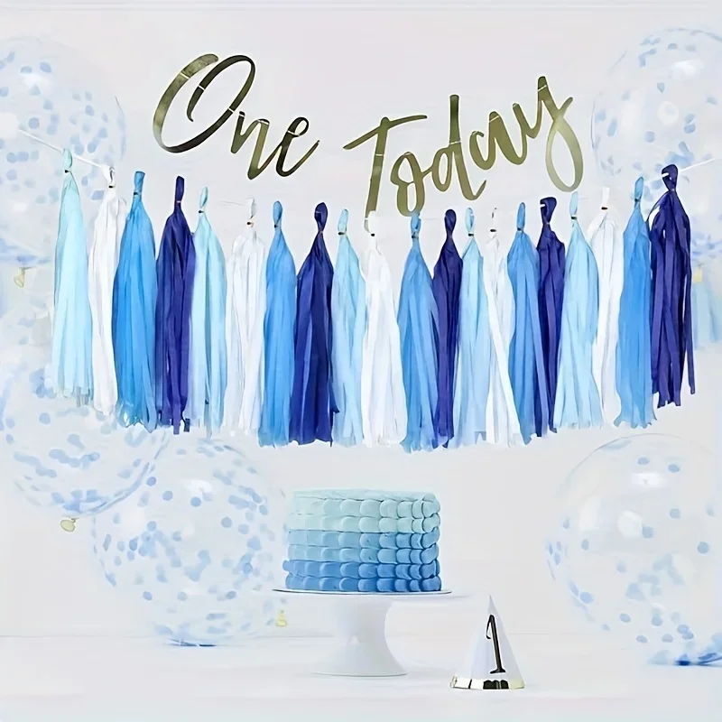 Picture 5: 3colors  15pcs Dark/Light Blue White set Paper Tassel Garland DIY Kit for Rainbow Color, Spring, Candy, Easter
