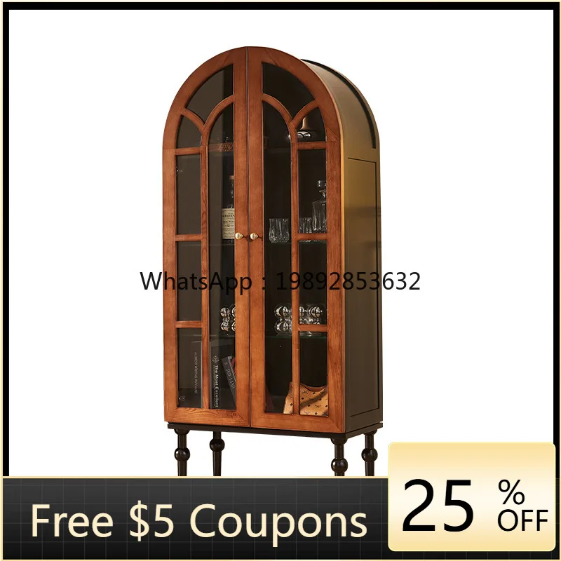 

YFY French Retro Solid Wood Wine Cabinet for Home Living Room Arched Integrated Display Cabinet High-end Storage Side Cabinet