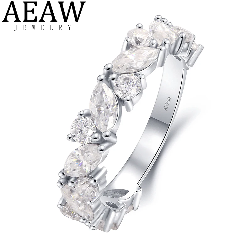 

2.02ctw D Color Round Marquise Moissanite Ring Half Eternity Band 10K White Gold Engagement Rings For Women