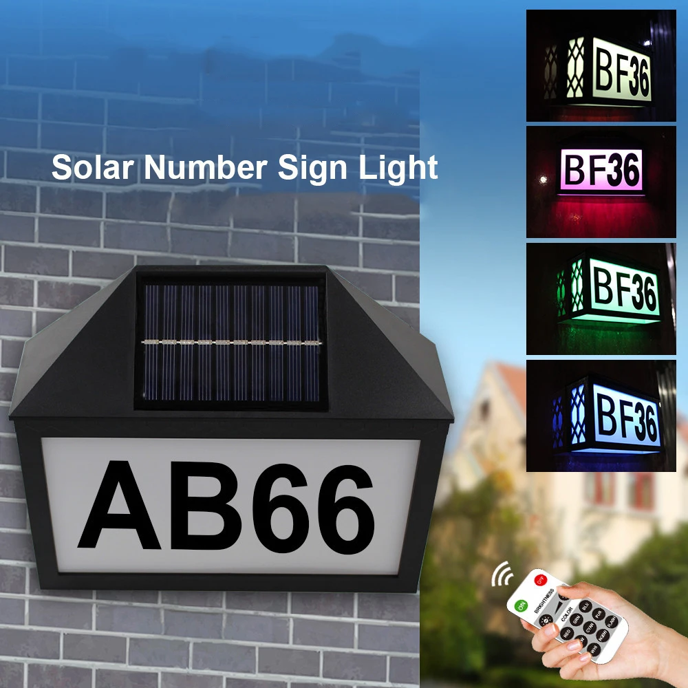 

RGB Color Numbers Sign House Light Solar Powered Door Address Decoration & Remote Controller for Home Street Yard