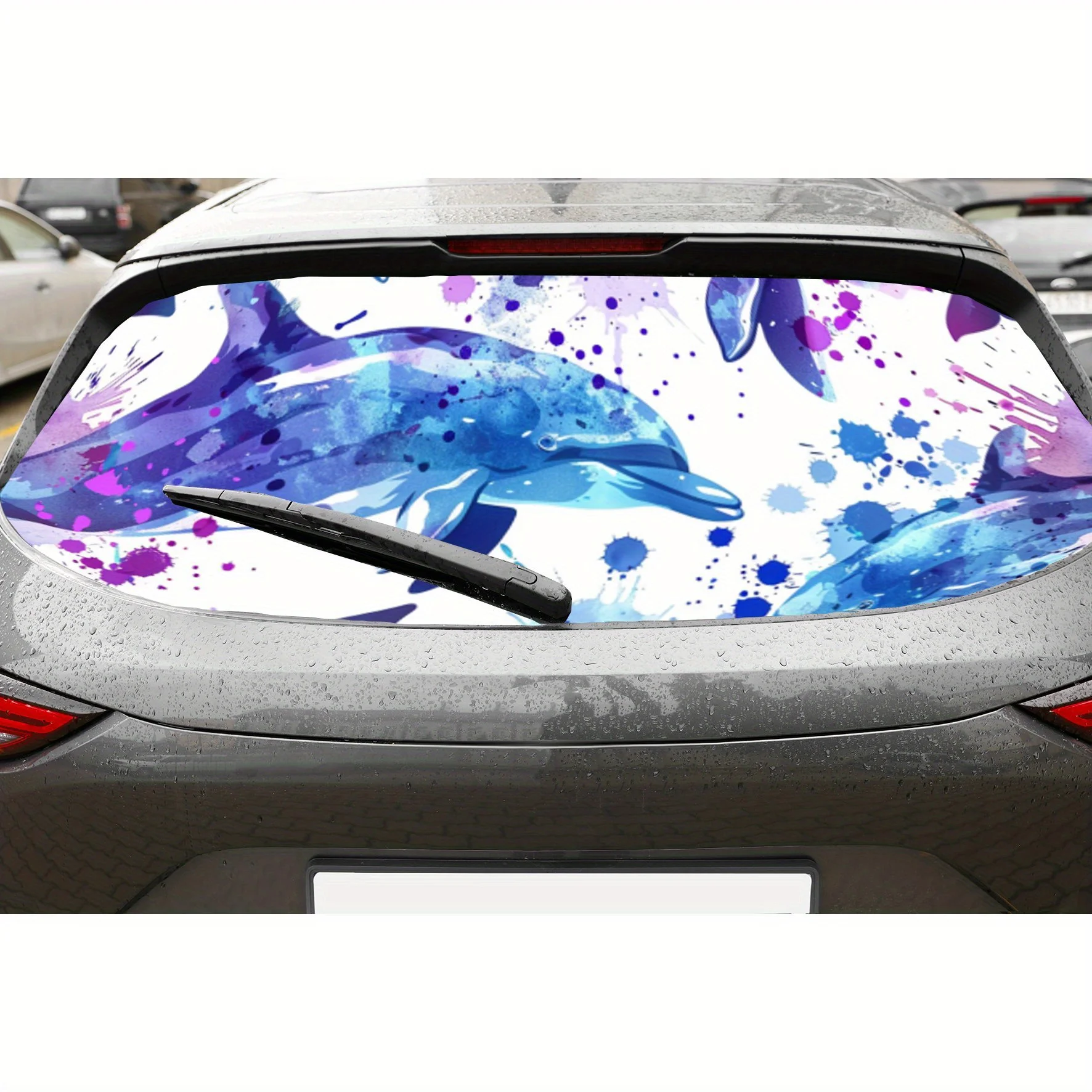 

Dolphin Fantasy Print Car Rear Windshield Sticker Truck Window See Through Perforated Back Window Vinyl Wrap Decal Self Adhesive