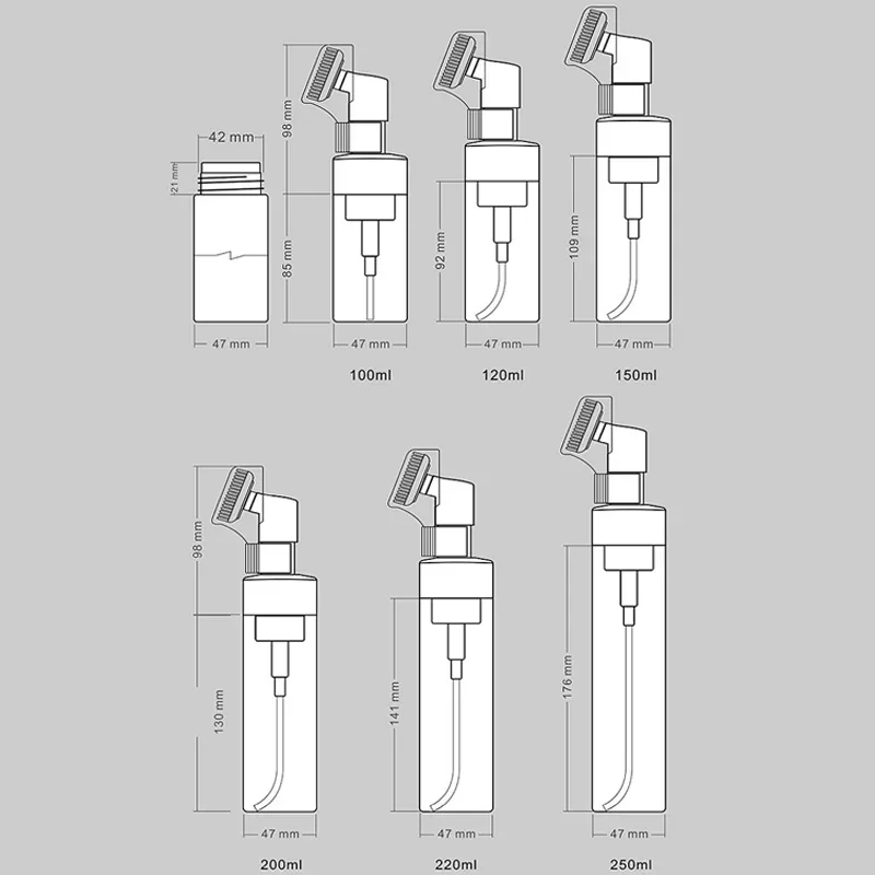 ソフトシリコンブラシ付き発泡ボトル,空のペット用プラスチックポンプボトル,手指消毒剤シャンプーディスペンサー容器,100〜250ml, 5個