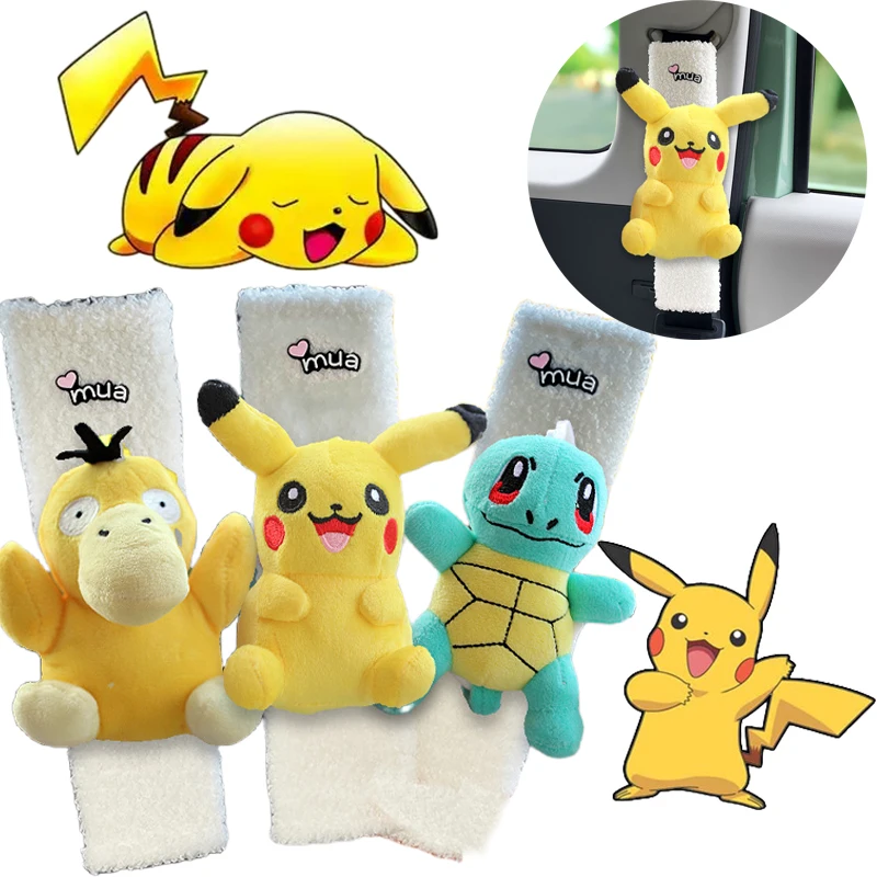 Pokemon Pikachu-almohadilla para cinturón de seguridad de coche, cojín Universal con correa para el hombro, Protector de cinturón, funda para cinturón de seguridad, transpirable, Psyduck, bonito