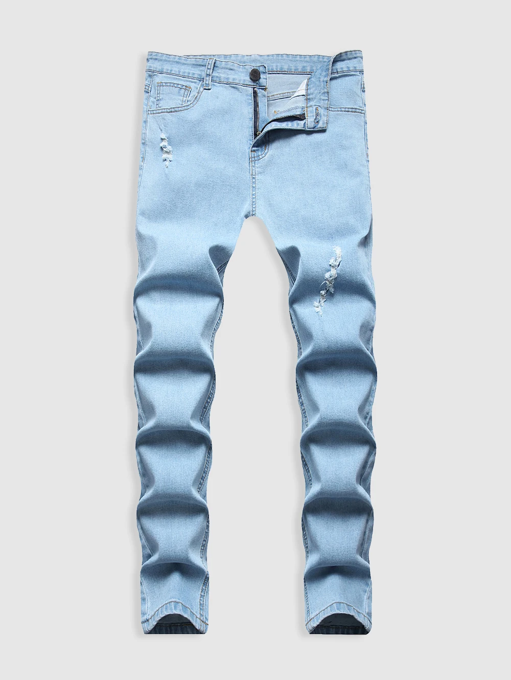 ZAFUL Light Wash Ripped Detail Casual Jeans