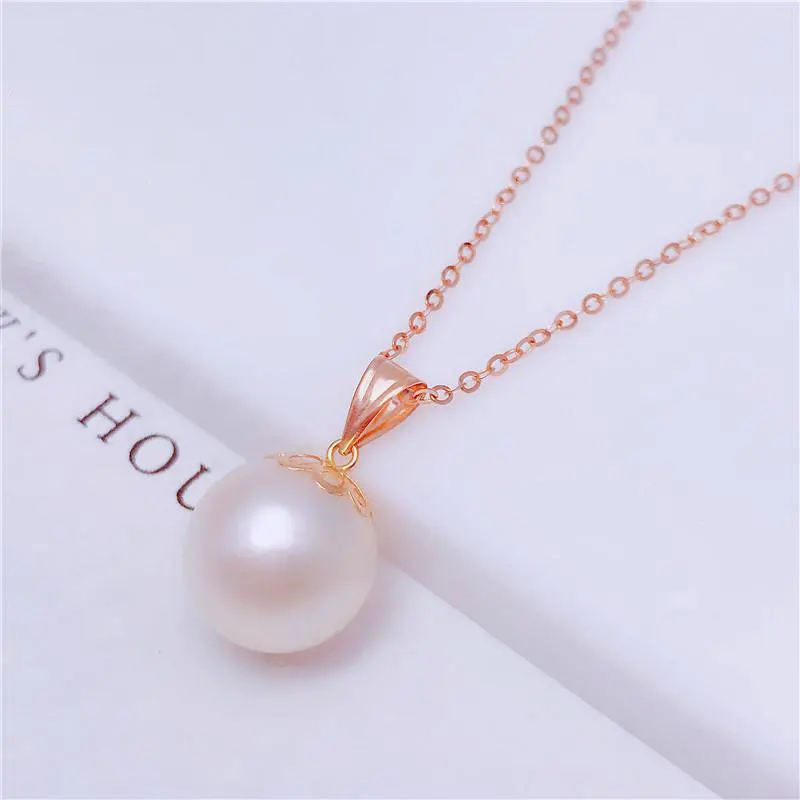 

585 Purple Gold Inlaid A Pearl Pendant Plated 14K Rose Gold Necklace for Women Elegant and High Quality Clavicle Chain Jewelry