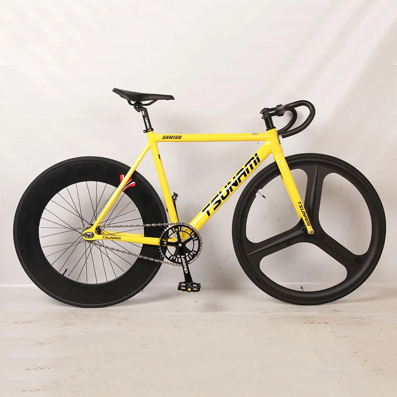 Fixed Gear Bicycle Tsunami Aluminum Alloy Frame SNM100 Racing Track Bike Magnesium Alloy 3-Spoke Wheel Fixed Gear Bicycle