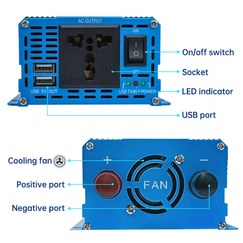 Inversor de onda sinusoidal pura cc 12V, 500W/1000W, alta potencia para coche, CA 220V, voltaje 50/60HZ, convertidor, transformador Solar