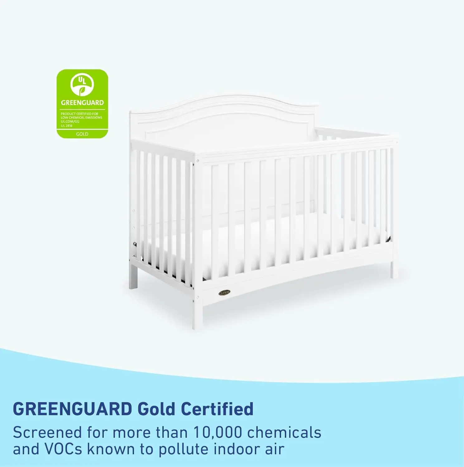 Graco Paris 4-in-1 Convertible Crib (White) - GREENGUARD Gold Certified, Converts to Toddler Bed, Daybed and Full Bed,