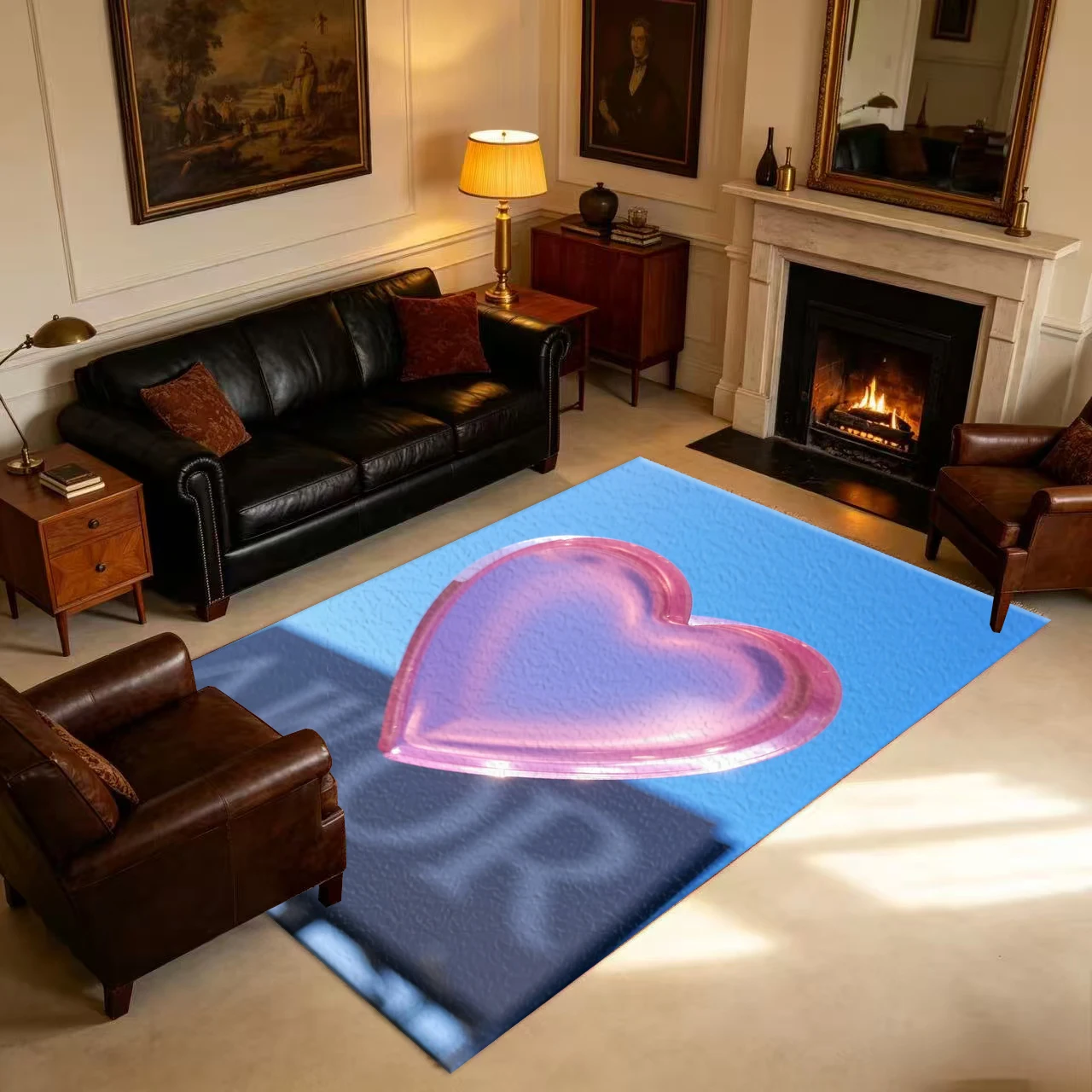 Pink Transparent 3D Neon Heart-Shaped Art Carpet Non-Slip Floor Carpet