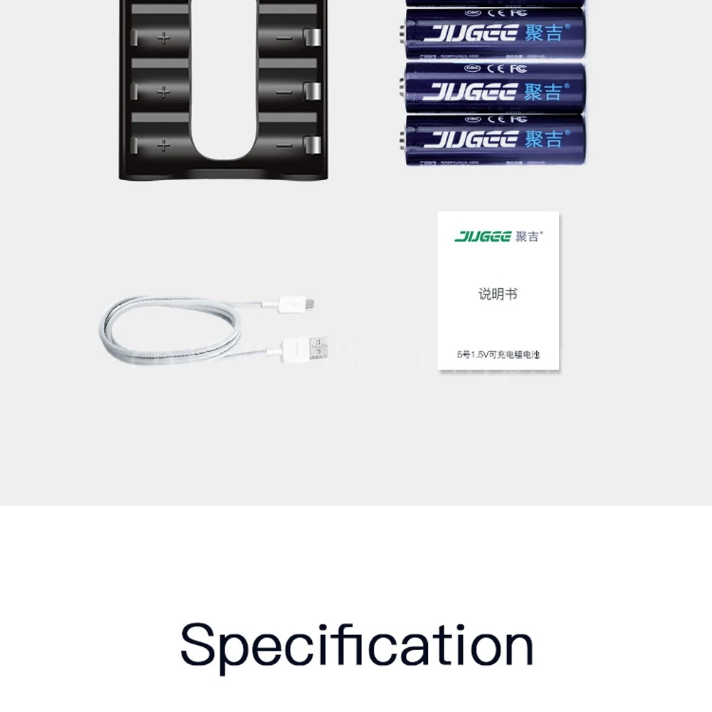 JUGEE 1.5v 3000mWh AA Rechargeable Li-polymer Li-ion Polymer Lithium Battery for Remote Control, Smart Mouse  + USB Charger