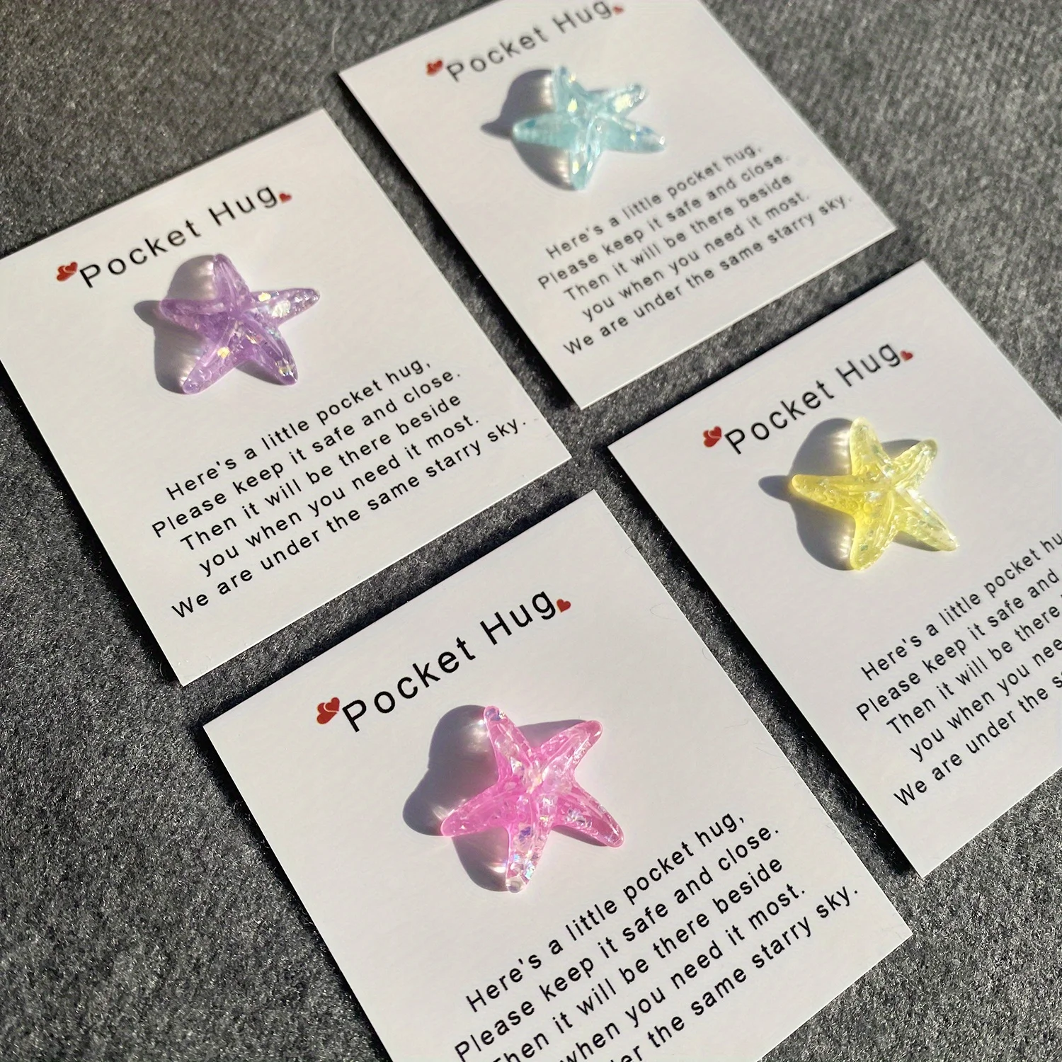 A Small Love Pocket Hug Card, Cute resin stars,starfish 3D greet card,Special Birthday Wedding Party Valentine's Day Gift