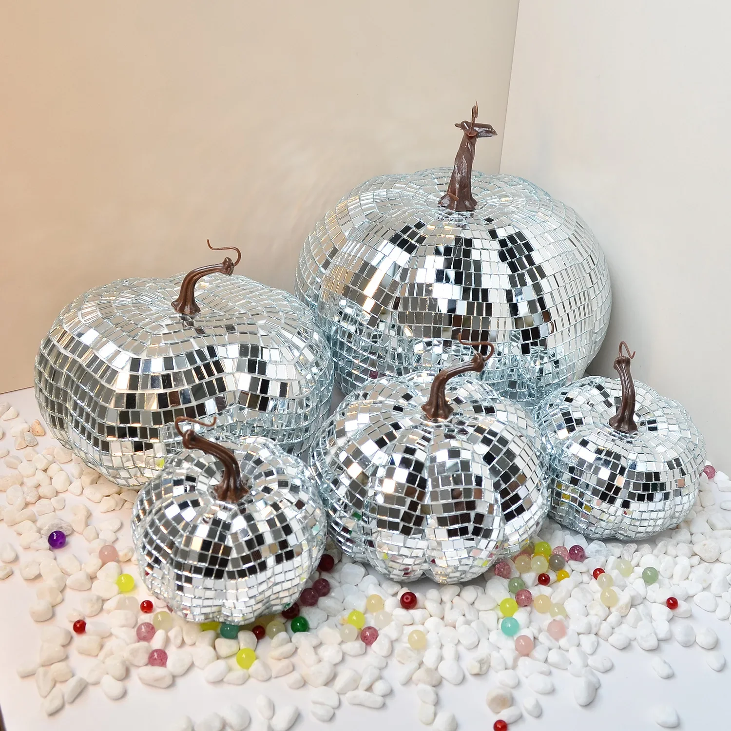 Halloween Pumpkin Ornament Disco Ball Halloween Party Decoration Home Mirror Glass Pumpkin Home Decoration Accessories